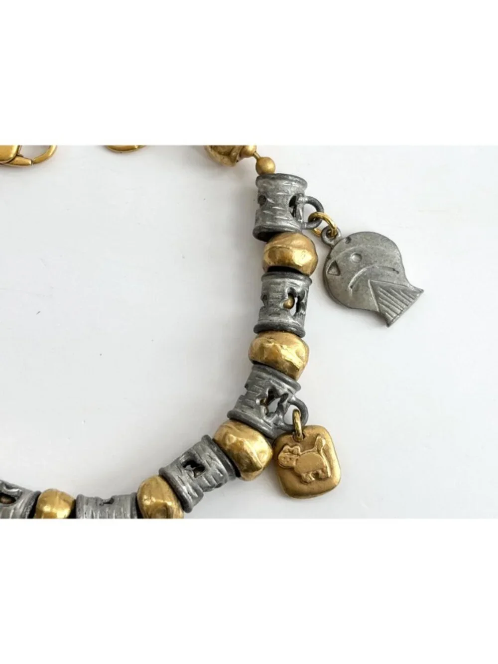 Liz Clairborne Gold & Silver Toned Beaded Terre Earth Medallion Pendant Bracelet